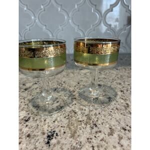 Culver Starlyte Green & 22k Champagne Coupes? 4” Set of 2